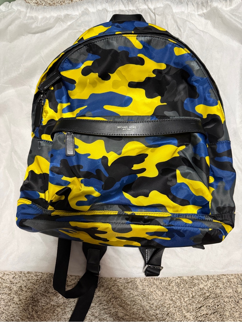 Michael Kors Men’s Yellow, Blue & Black Camo Backpack